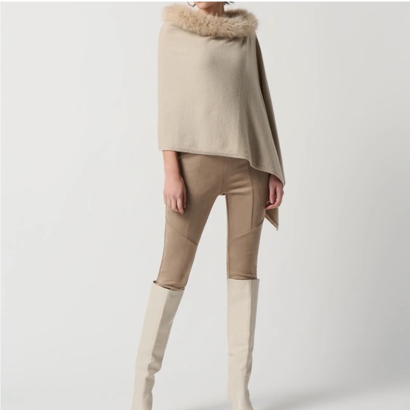 Joseph Ribkoff Beige/Grey Faux Fur Sweater knit poncho in Size OS - Picture 3 of 6